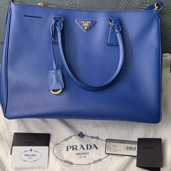 Prada Handbags - Prada Blue leather Lux Saffiano Handbag Satchel